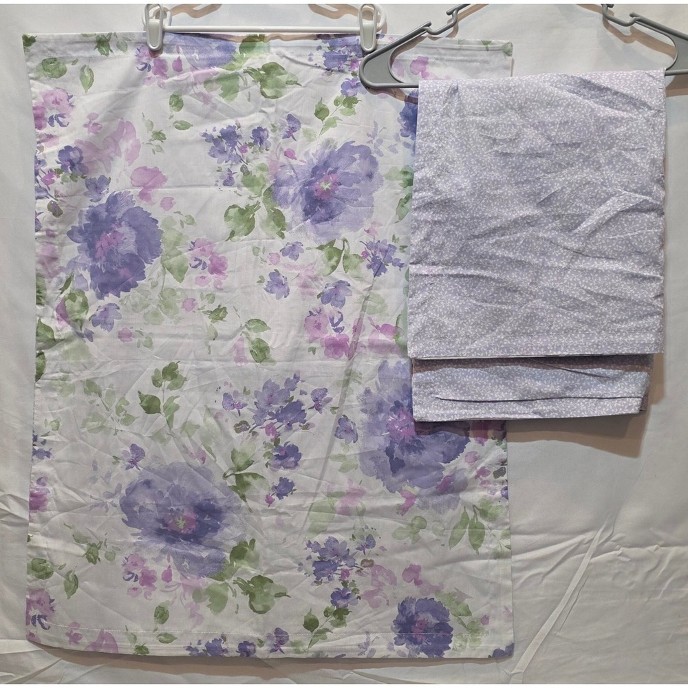 Laura Ashley Cotton Pillowcase Set Purple Lavender Floral Cottagecore 2 Pack